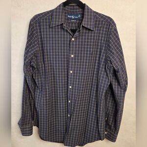 Ralph Lauren Men's Size Medium Plaid Button-Down Shirt Navy Green Plaid